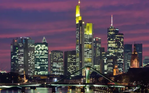Frankfurt skyline at dusk, Germany's financial centre